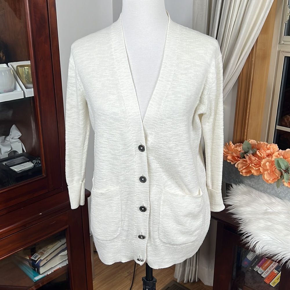 Madewell White Cotton Button Down Cardigan - Picture 2 of 8